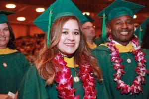 Commencement , graduating student smiling at camera