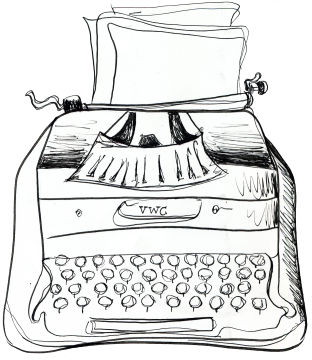 Virtual writing center; typewriter illustration