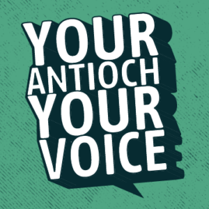 Mint textured background with text "Your Antioch, Your Voice"